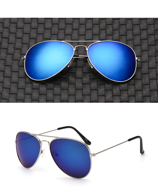 Silver blue mirror aviator sunglasses