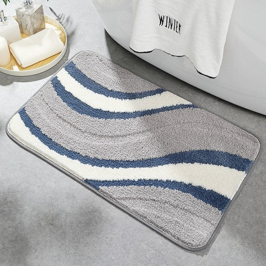 Plush Wave-Texture Non-Slip Bath Mat for Bathroom Comfort