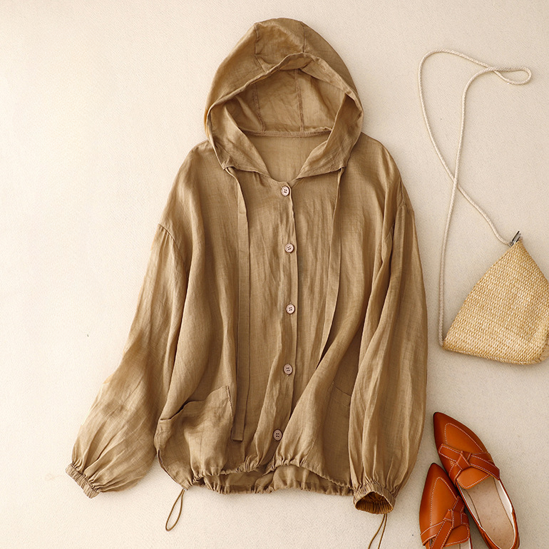 Lightweight Linen Hooded Shirt Jacket for Summer Sun Protection