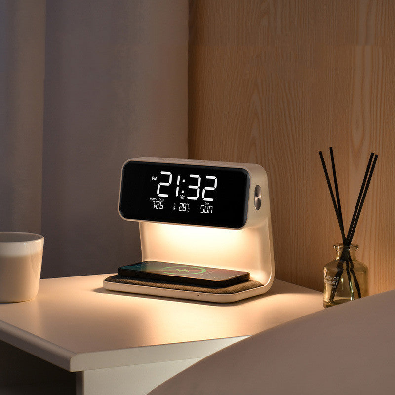 Modern 3-in-1 Bedside Lamp with Wireless Charger and Alarm Clock