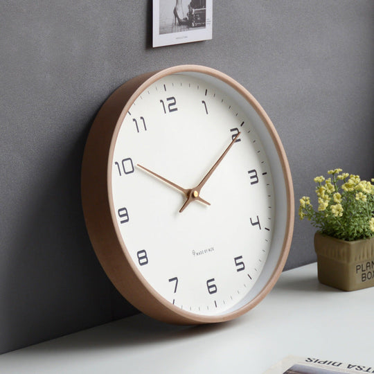 Minimalist Round Wooden Wall Clock for Living Room and Bedroom