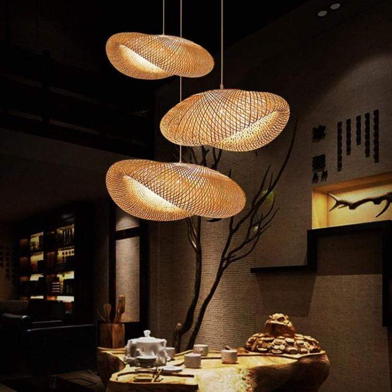 Woven Bamboo Globe Pendant Lamp for Dining Room and Kitchen