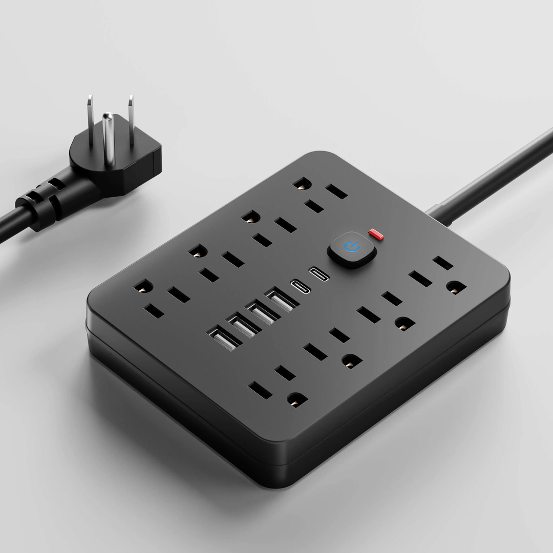 Black 14-in-1 surge protector power strip