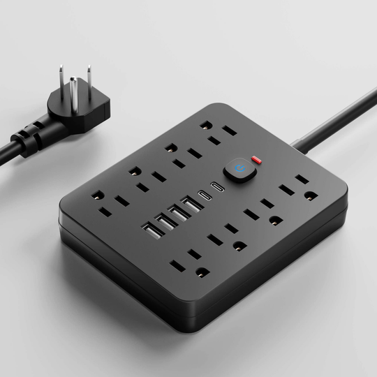 Black 14-in-1 surge protector power strip