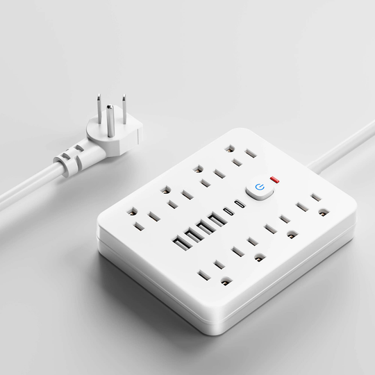 White 14-in-1 surge protector power strip