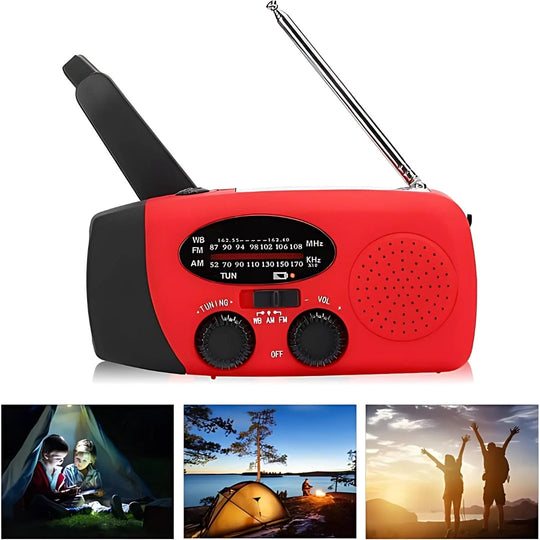 Emergency radio with telescopic antenna for camping and outdoor use