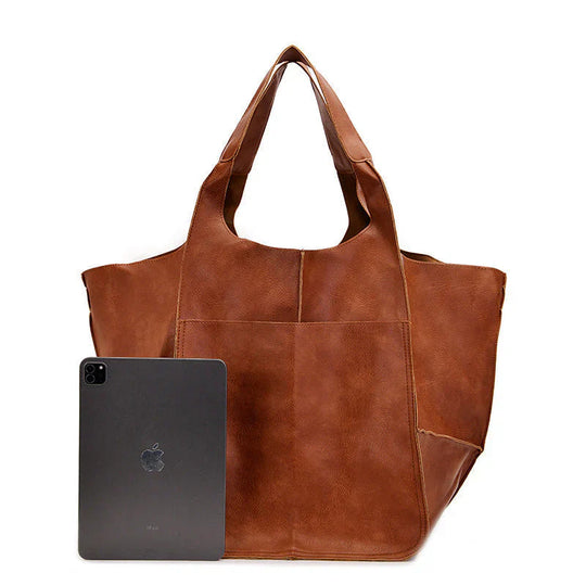 Soft Leather Slouchy Shoulder Tote Bag for Women