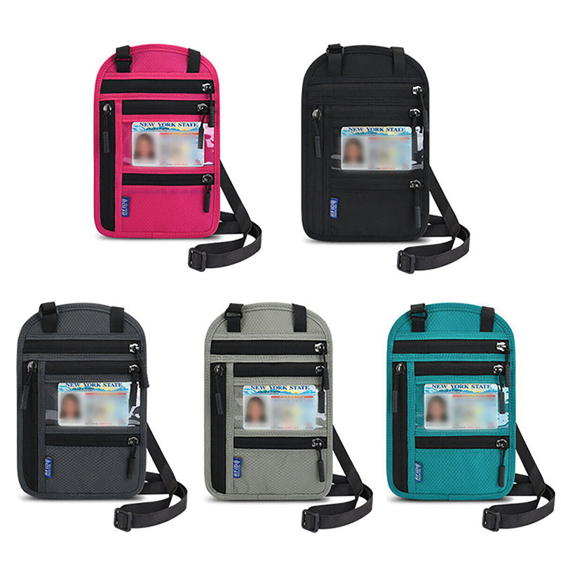 RFID neck wallet shown in five colors