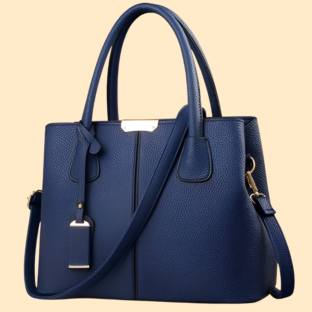 Dark blue pebbled leather tote bag