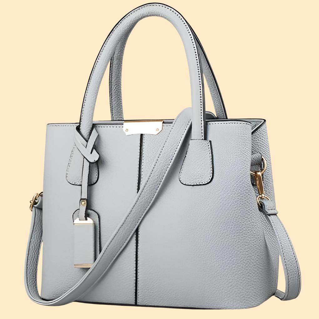 Light gray pebbled leather tote bag
