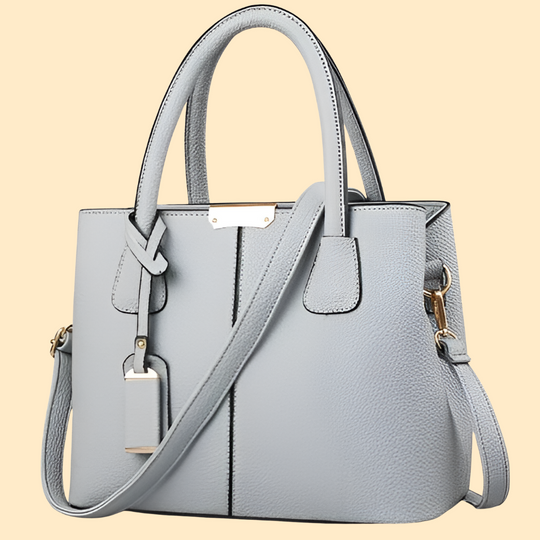 Light gray pebbled leather tote bag