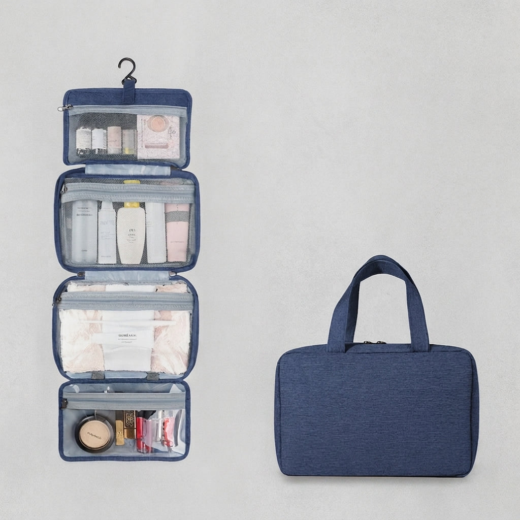 Navy blue hanging toiletries organizer bag