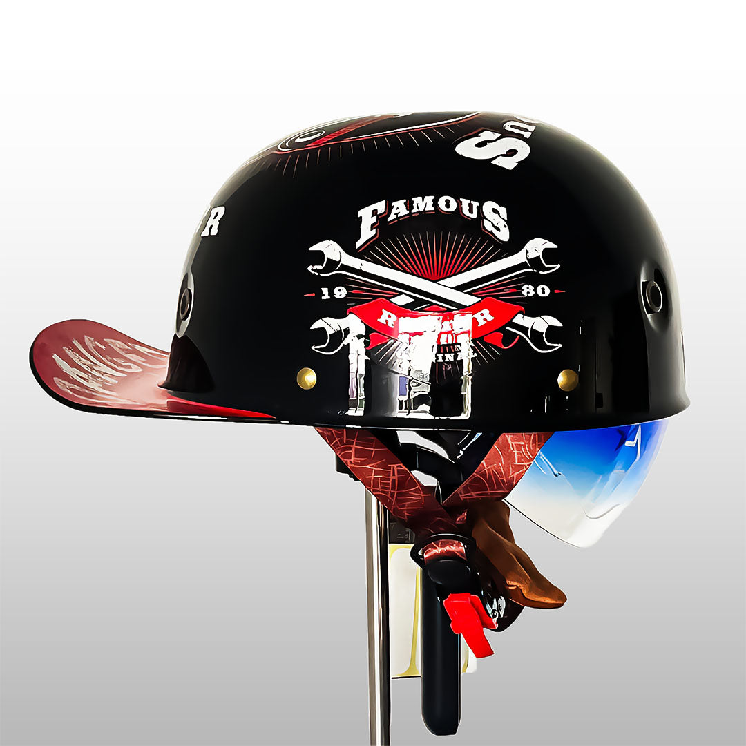 Black and red rider graphic baseball cap helmet