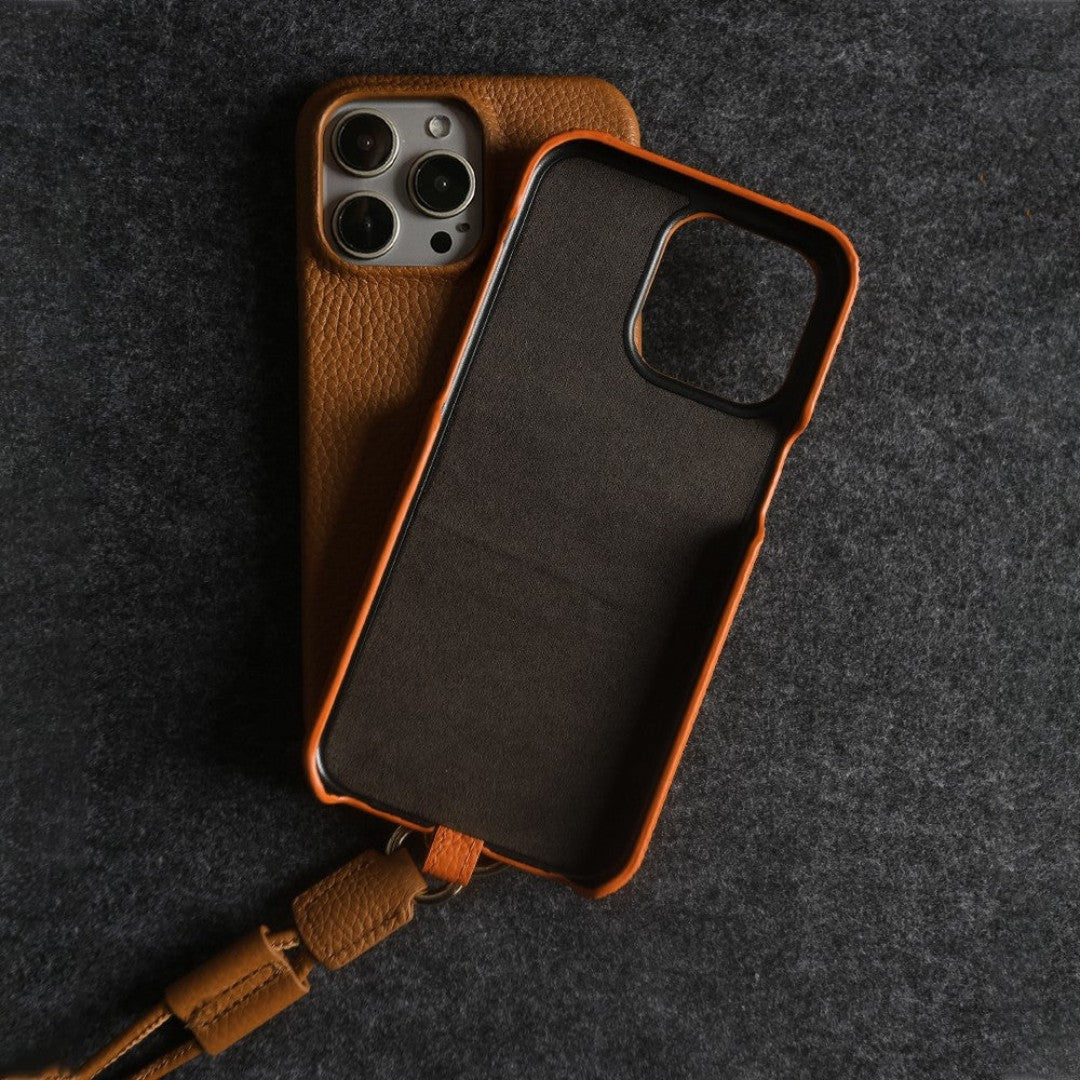 Genuine Leather Crossbody Phone Case with Strap for Hands Free Style