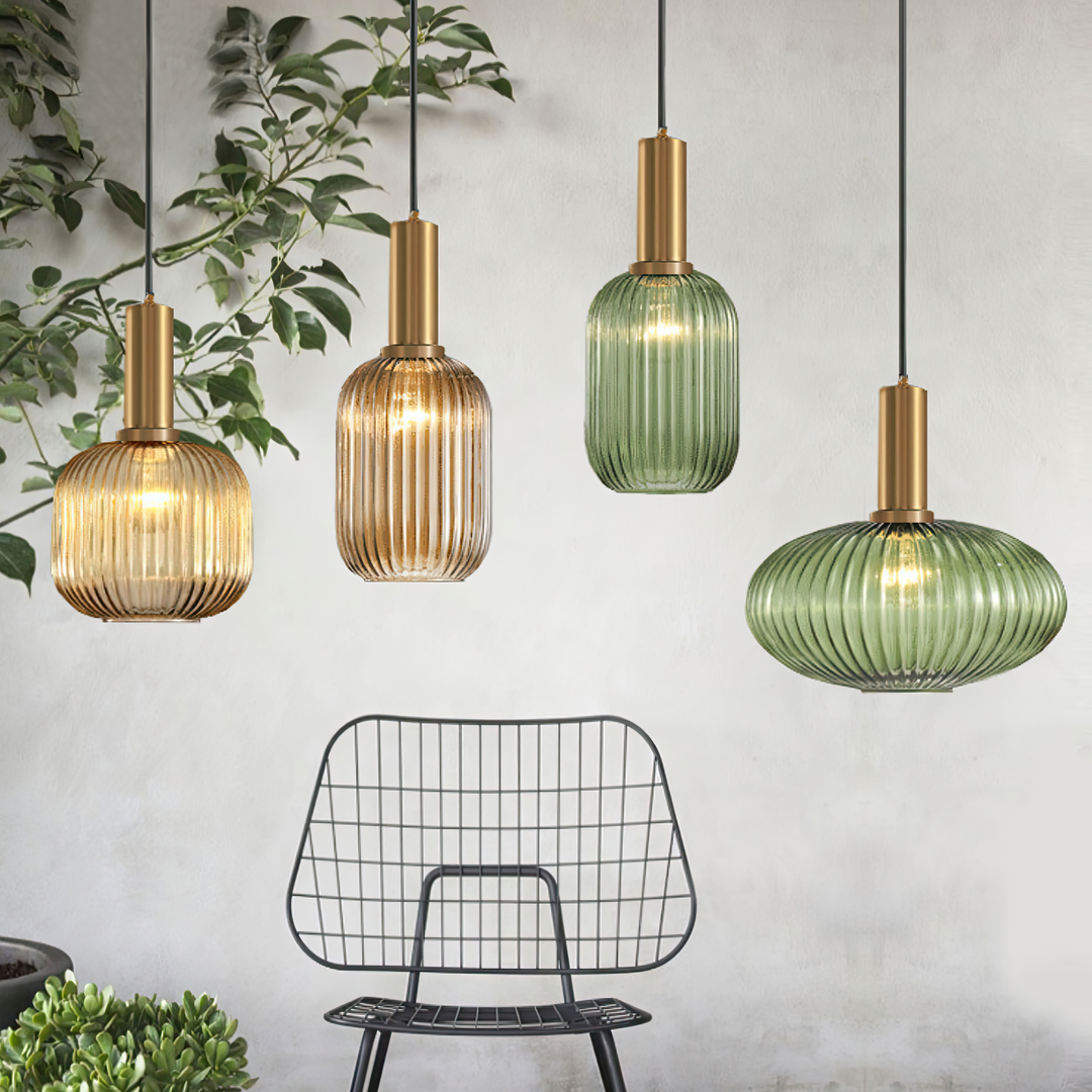Ribbed Glass Globe Pendant Lights for Kitchen and Dining