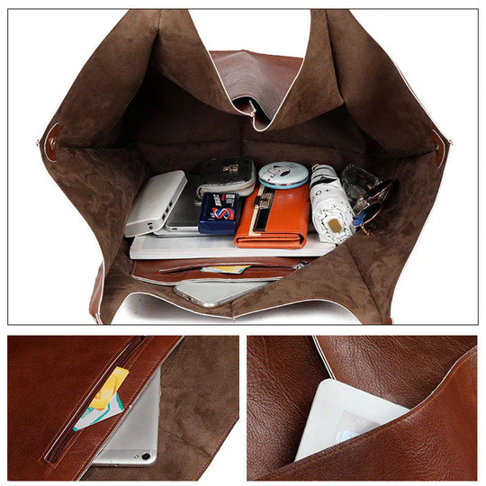 Soft Leather Slouchy Shoulder Tote Bag for Women