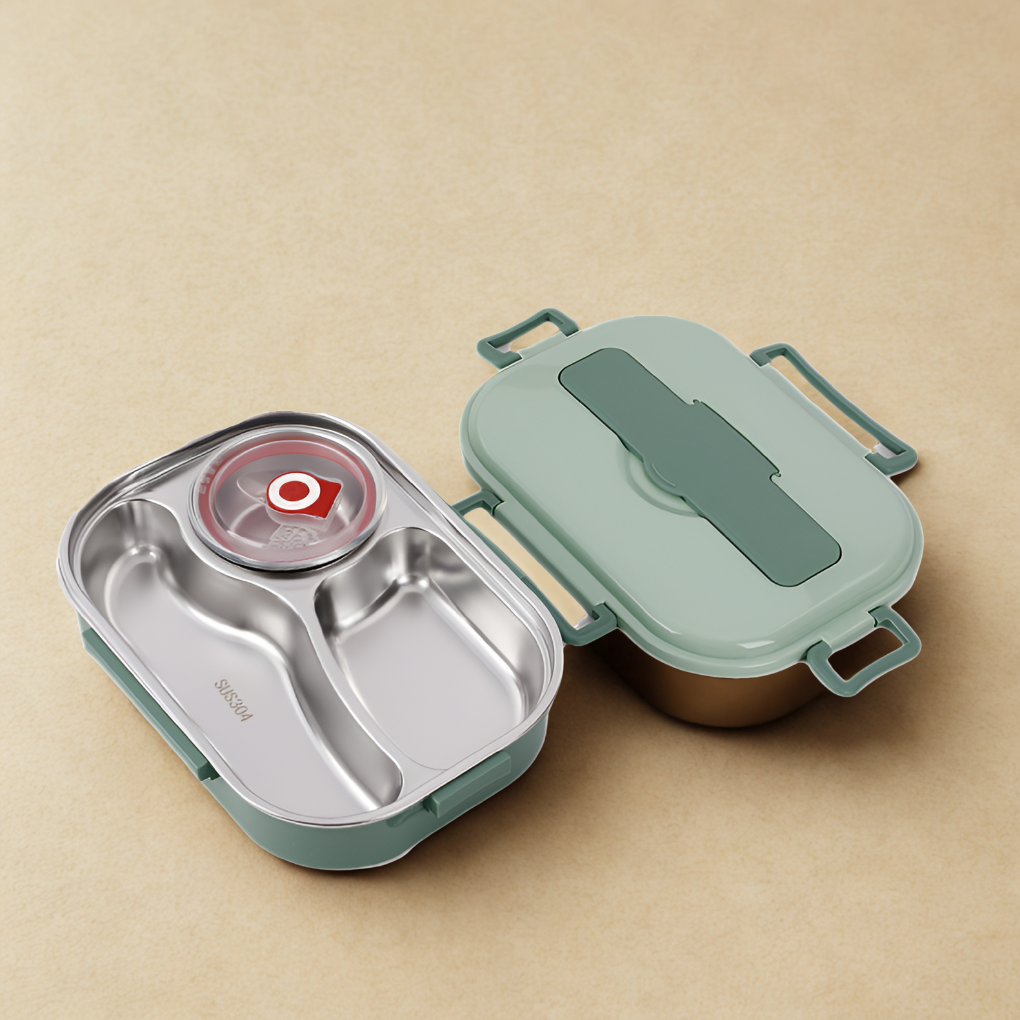 Green lunch box open