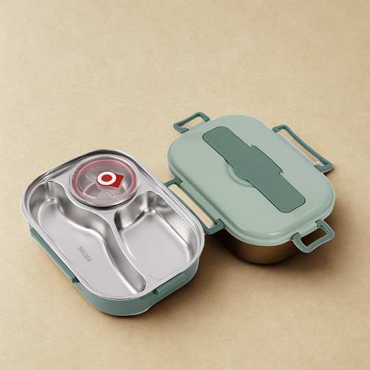 Green lunch box open