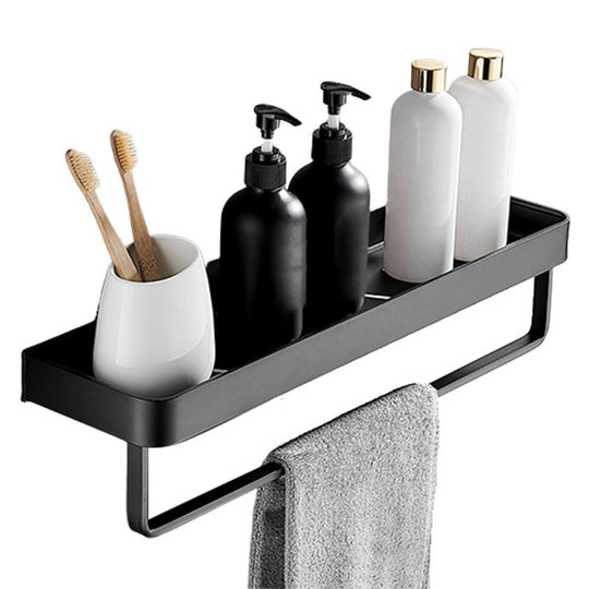 Sleek Matte Black Wall-Mounted Bathroom Shelf for Bath and Shower Storage
