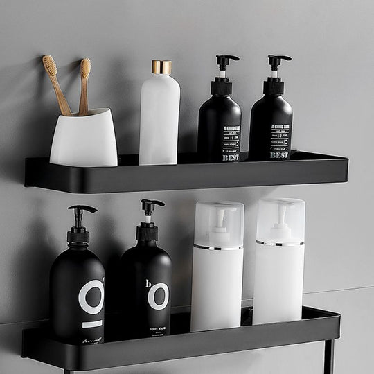 Sleek Matte Black Wall-Mounted Bathroom Shelf for Bath and Shower Storage