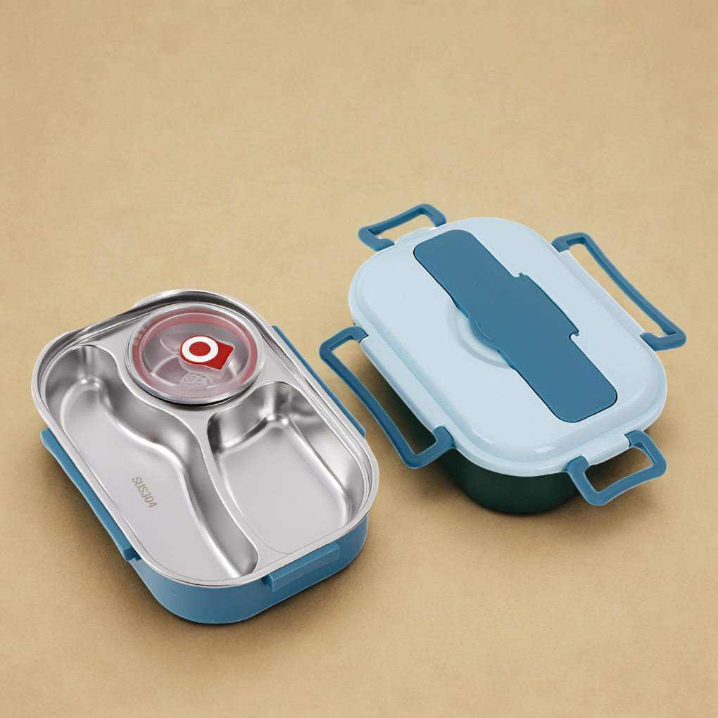 Blue lunch box open