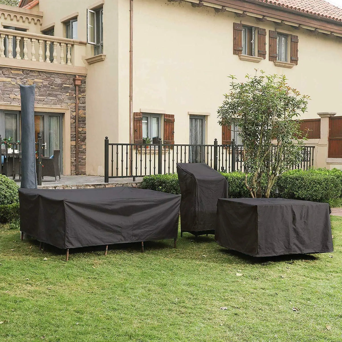 Black waterproof outdoor furniture cover
