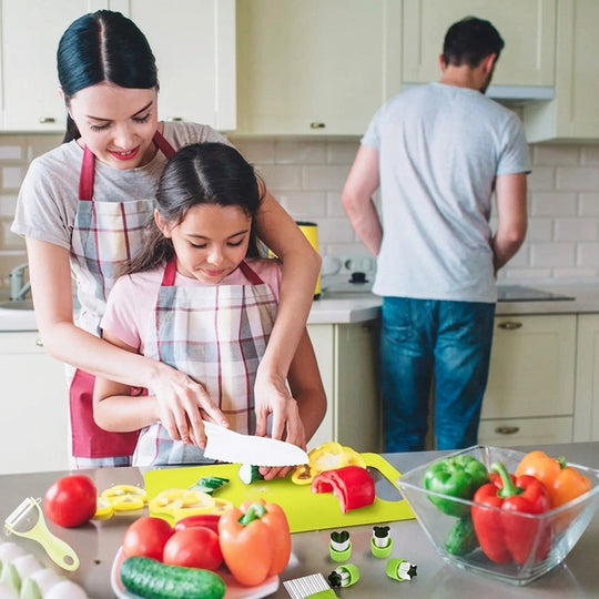 Mother and child cooking together