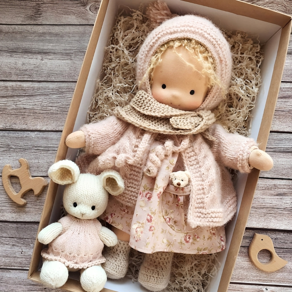 Handmade Knitted Waldorf Cuddly Doll for Toddlers and Nursery Play