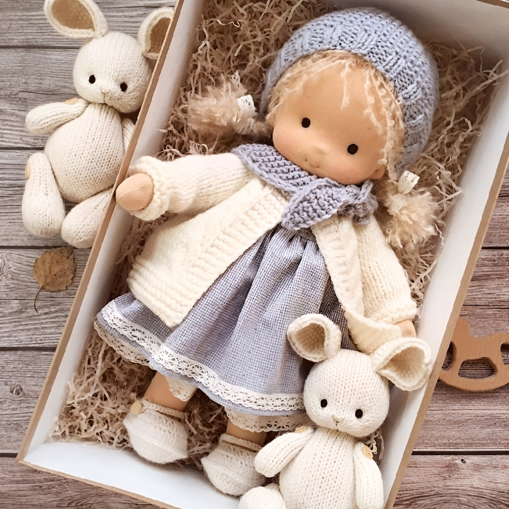 Handmade Knitted Waldorf Cuddly Doll for Toddlers and Nursery Play