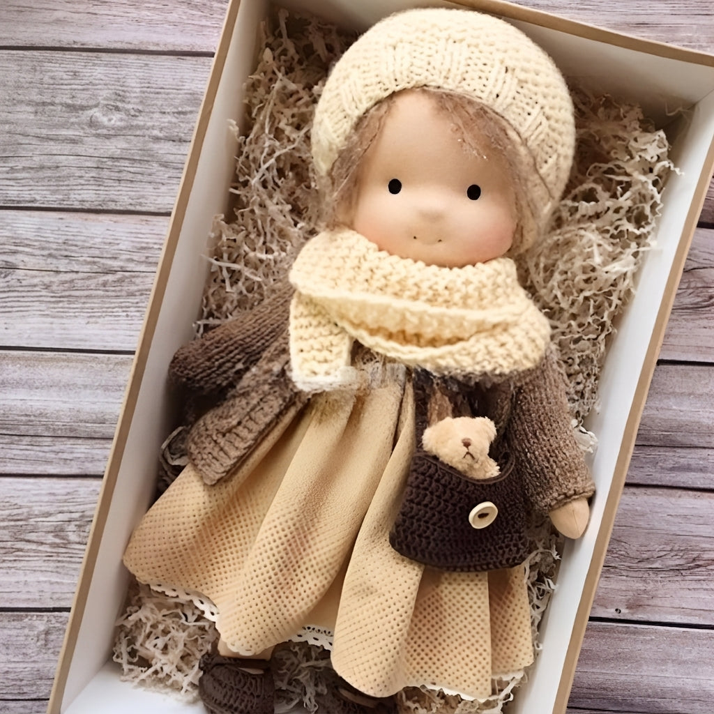Handmade Knitted Waldorf Cuddly Doll for Toddlers and Nursery Play