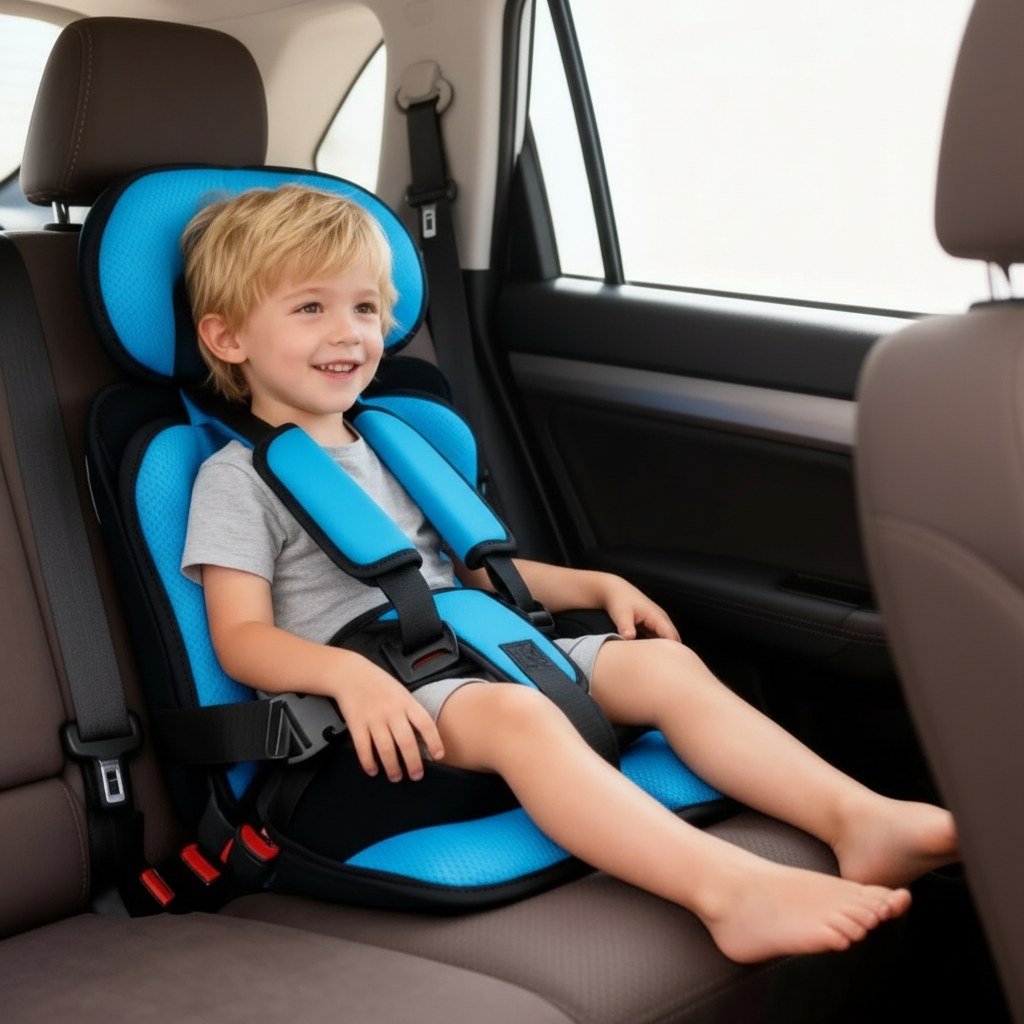 Blue child car booster seat cushion