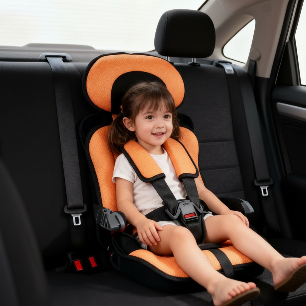 Orange child car booster seat cushion