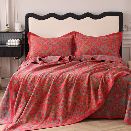 Reversible Floral Cotton Quilt and Pillowcase Set for Bedroom