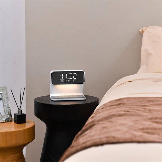 Modern 3-in-1 Bedside Lamp with Wireless Charger and Alarm Clock