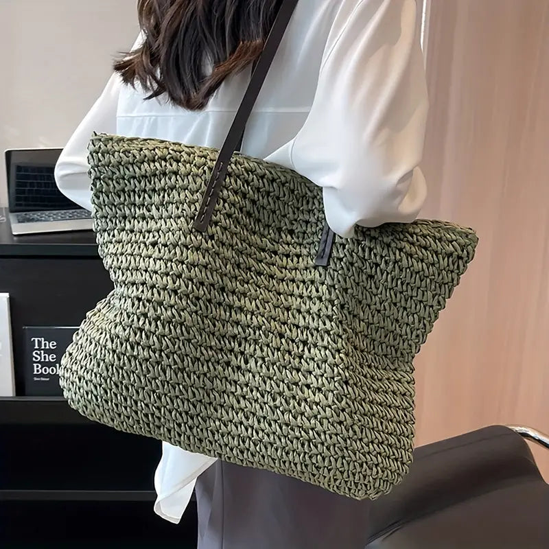 Oversized Woven Straw Tote Bag for Beach and Summer Days