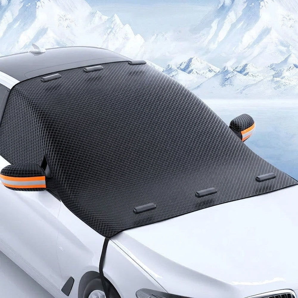 Windshield snow cover side view with mirror covers
