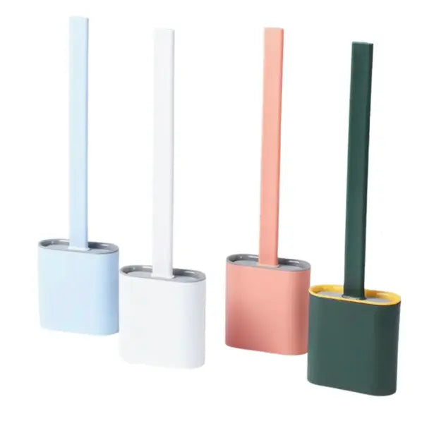 Hygienic Flexible Silicone Toilet Brush and Holder for Bathroom Cleaning