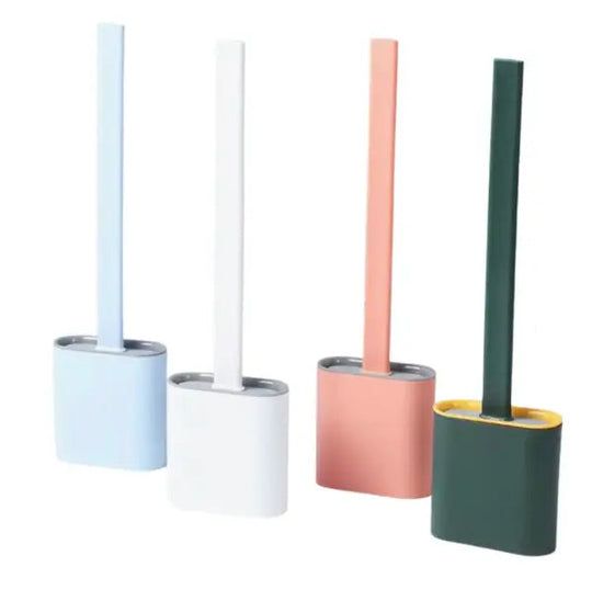 Hygienic Flexible Silicone Toilet Brush and Holder for Bathroom Cleaning
