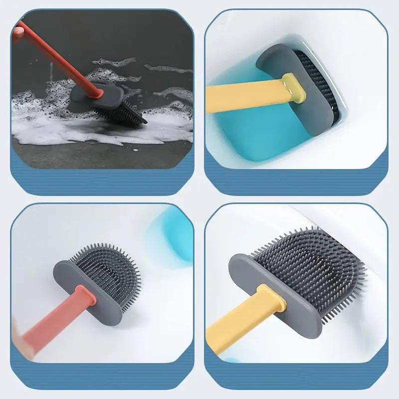 Hygienic Flexible Silicone Toilet Brush and Holder for Bathroom Cleaning