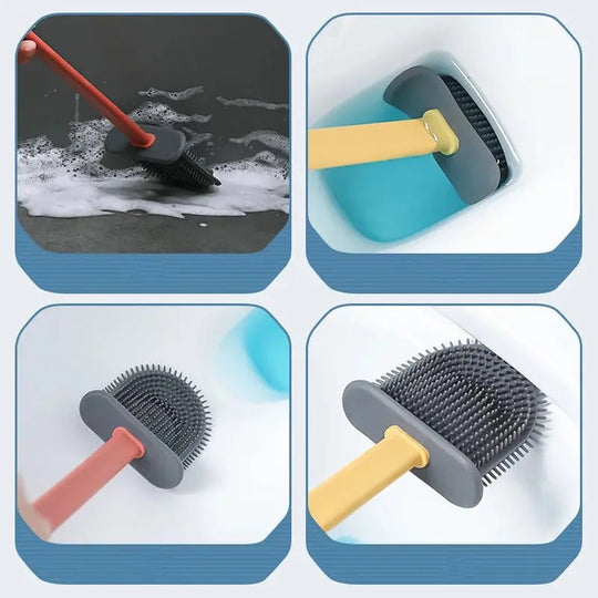 Hygienic Flexible Silicone Toilet Brush and Holder for Bathroom Cleaning