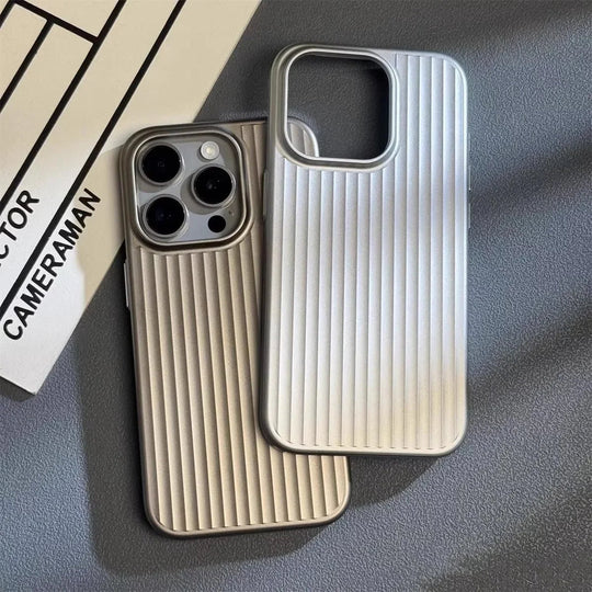 Minimalist Metallic Ribbed Phone Case for Everyday iPhone Protection
