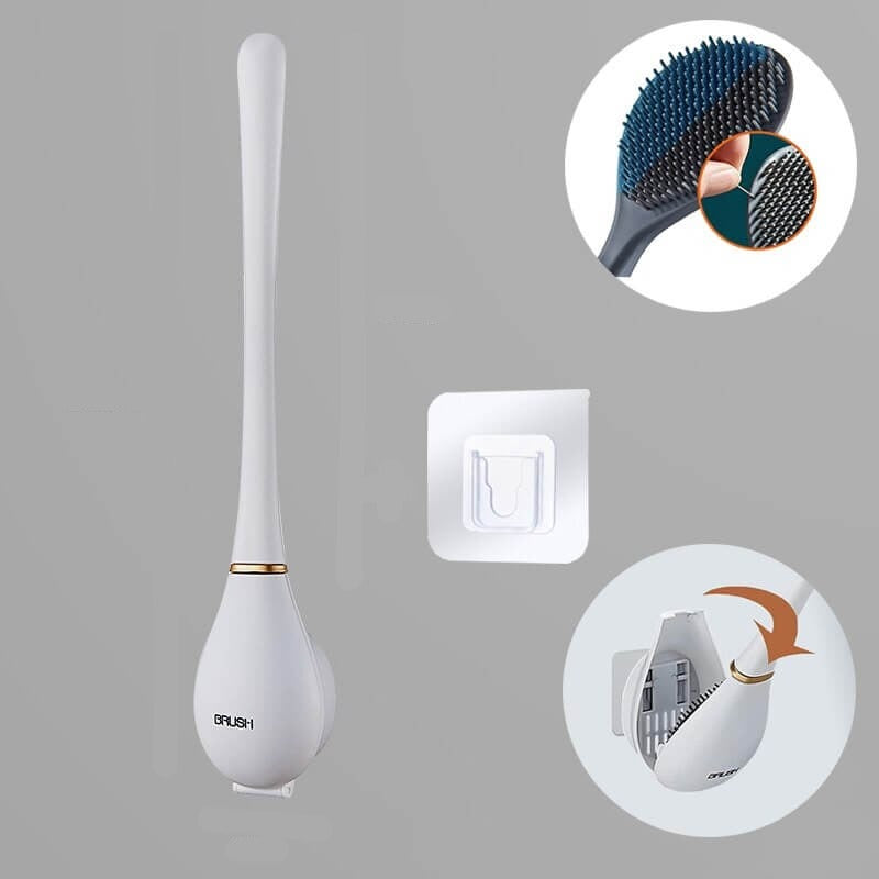 White wall mounted toilet brush with holder