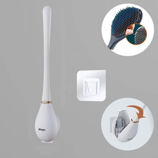 White wall mounted toilet brush with holder