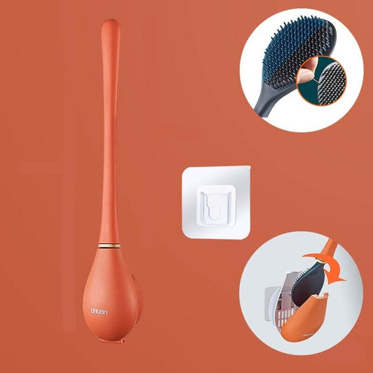 Orange wall mounted toilet brush with holder