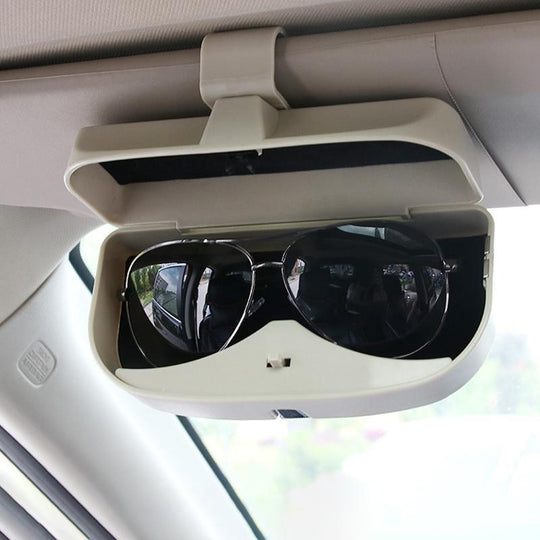 Black visor sunglasses holder with sunglasses