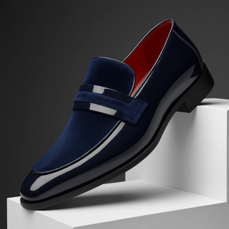 Glossy Patent and Suede Penny Loafers for Men