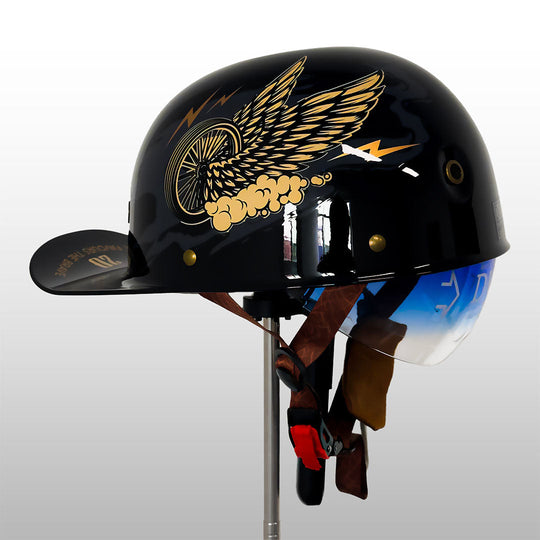 Black flywheel winged baseball cap motorcycle helmet
