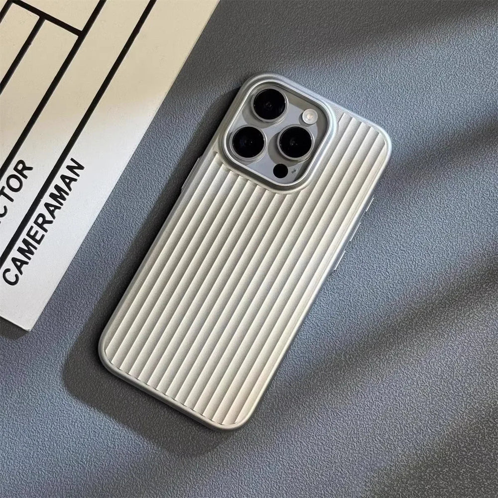 Minimalist Metallic Ribbed Phone Case for Everyday iPhone Protection