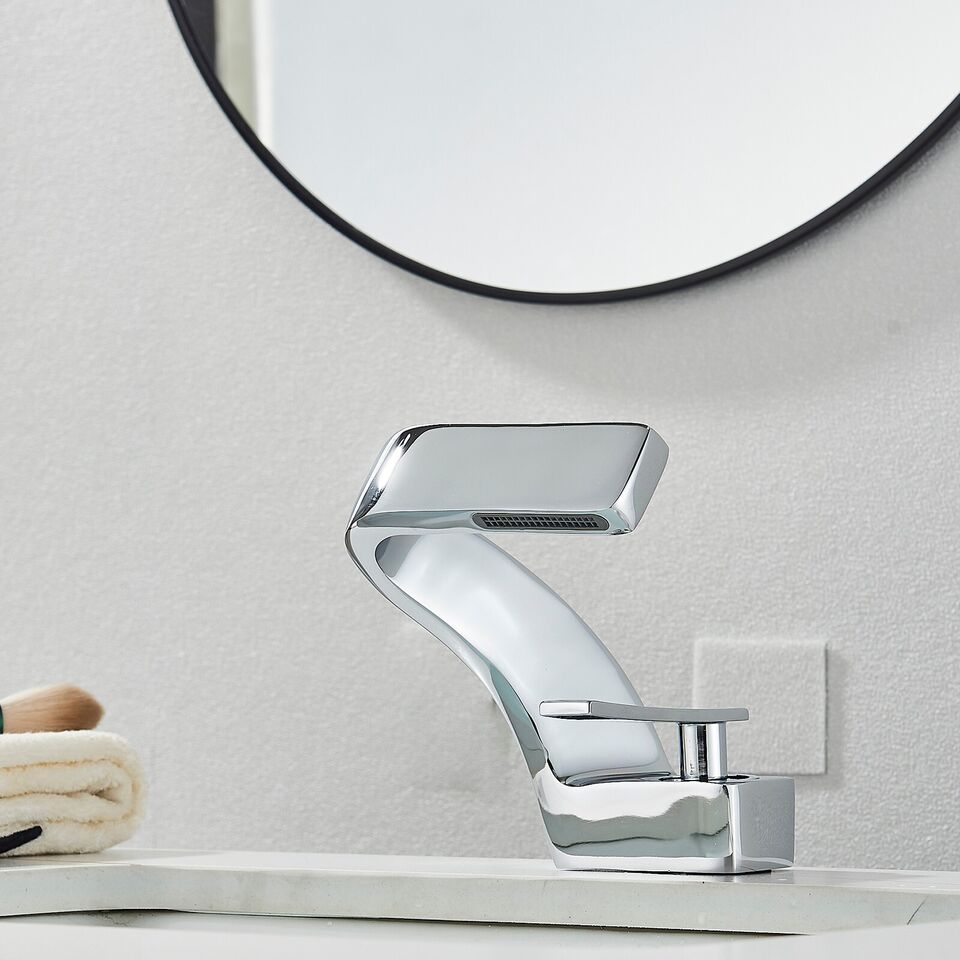 Sleek Curved Waterfall Bathroom Faucet for Modern Vanity Sinks