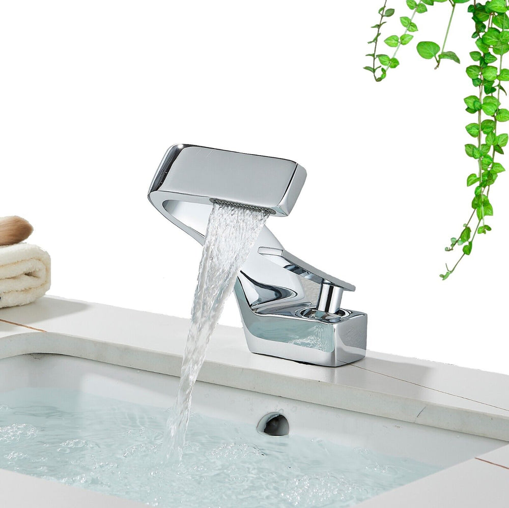 Sleek Curved Waterfall Bathroom Faucet for Modern Vanity Sinks